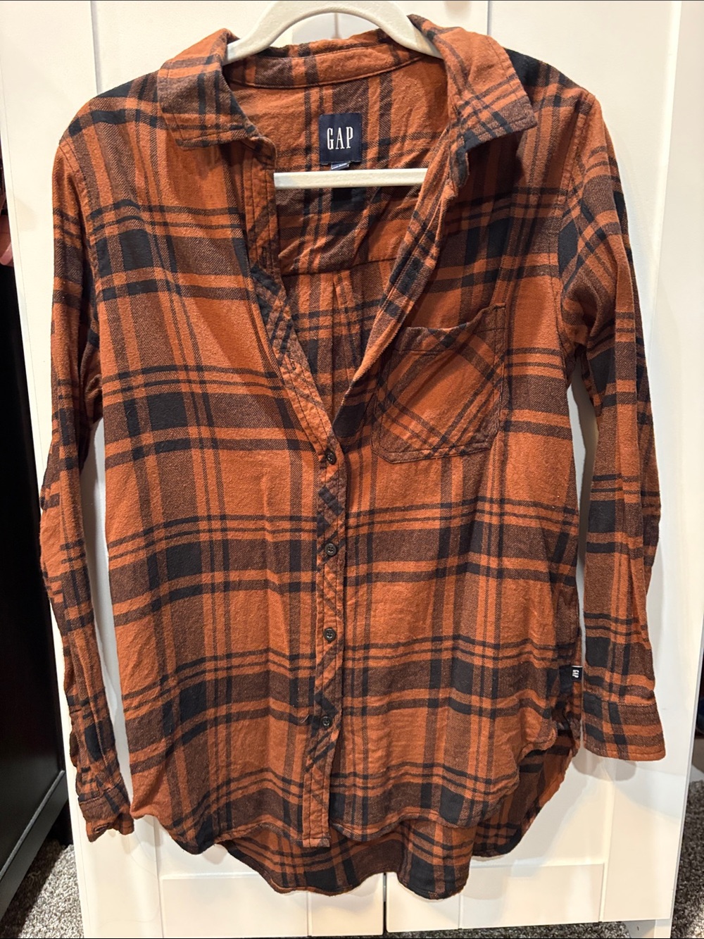 GAP Orange and Black Plaid Button-Down Shirt